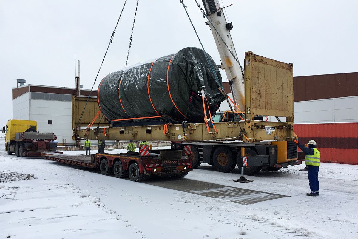 Boiler Flat Rack Loading on Low Bed Trailer